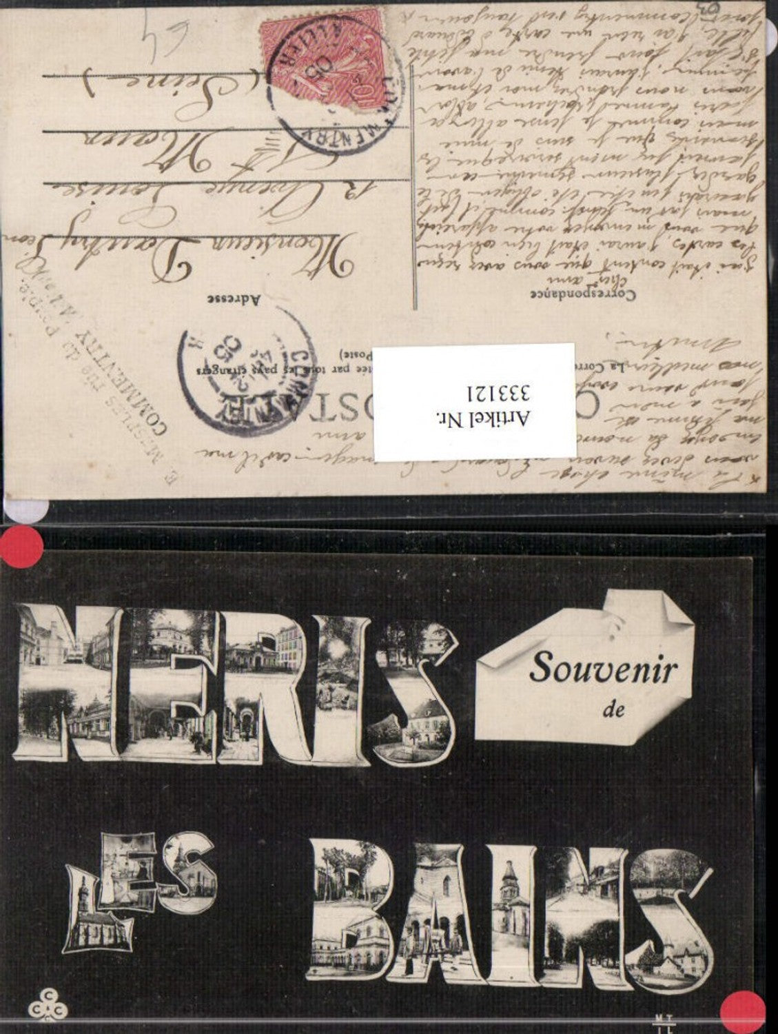 333121,Auvergne Allier Heris les Bains Buchstaben Collage Mehrbildkarte
