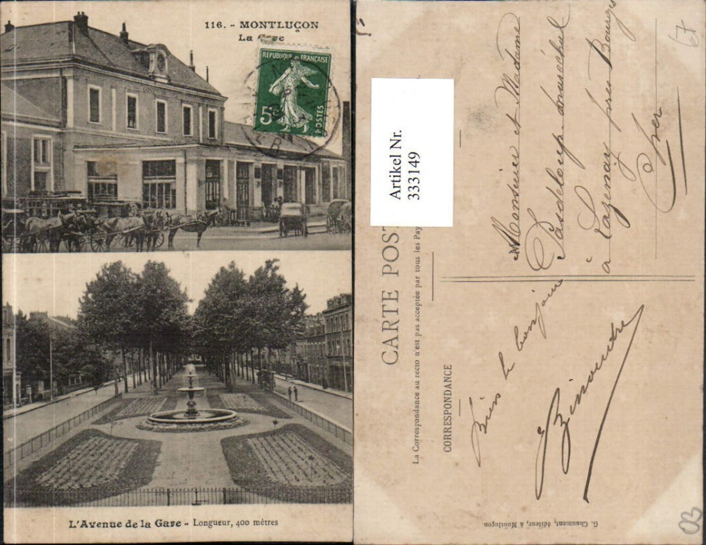 333149,Auvergne Allier Montlucon La Gare train station Avenue de la Gare fountain multi-image map
