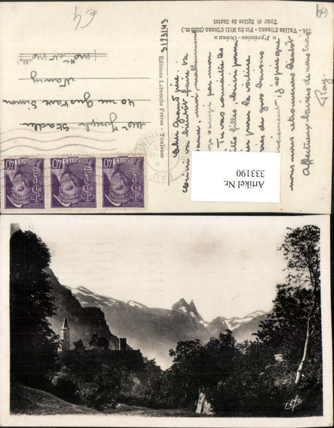 333190,Aquitanien Pyrenees-Atlantiques Pic du Midi d'Ossau Tour et Eglise de Castet Kirche