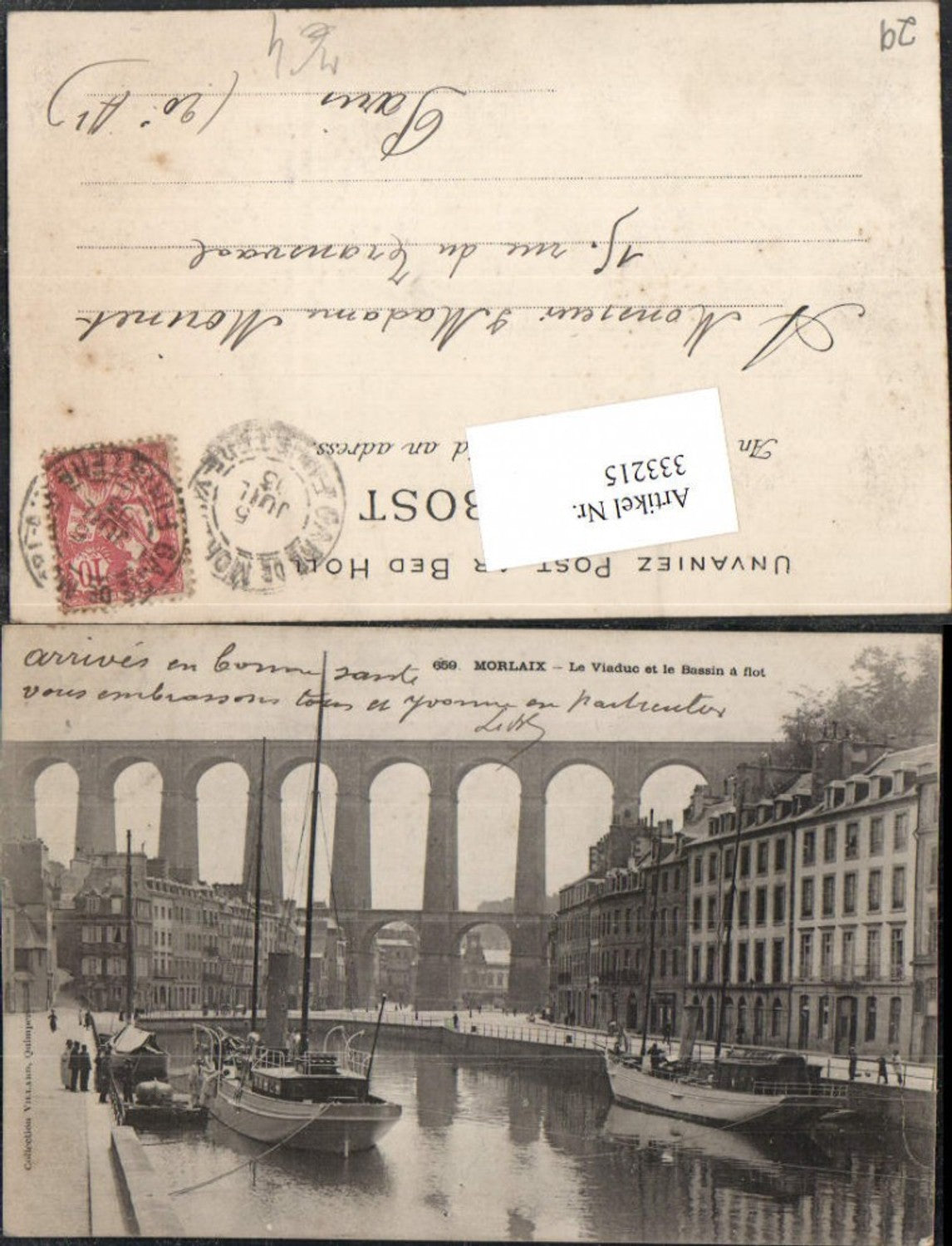 333215,Brittany Finistere Morlaix Le Viaduc et le Bassin a flot Viaduct sailing boats