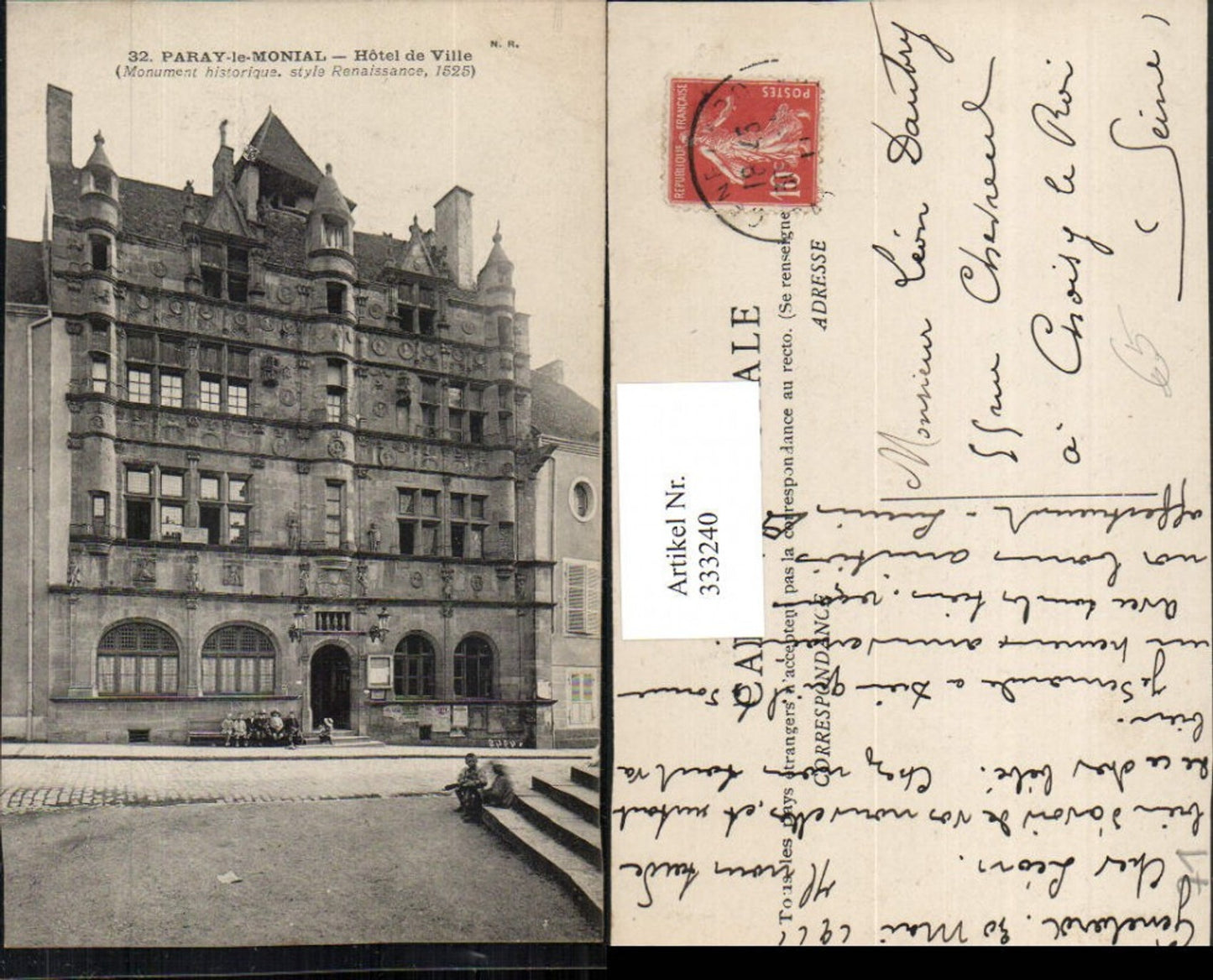 333240,Burgund Saone-et-Loire Paray-le-Monial Hotel de Ville Rathaus