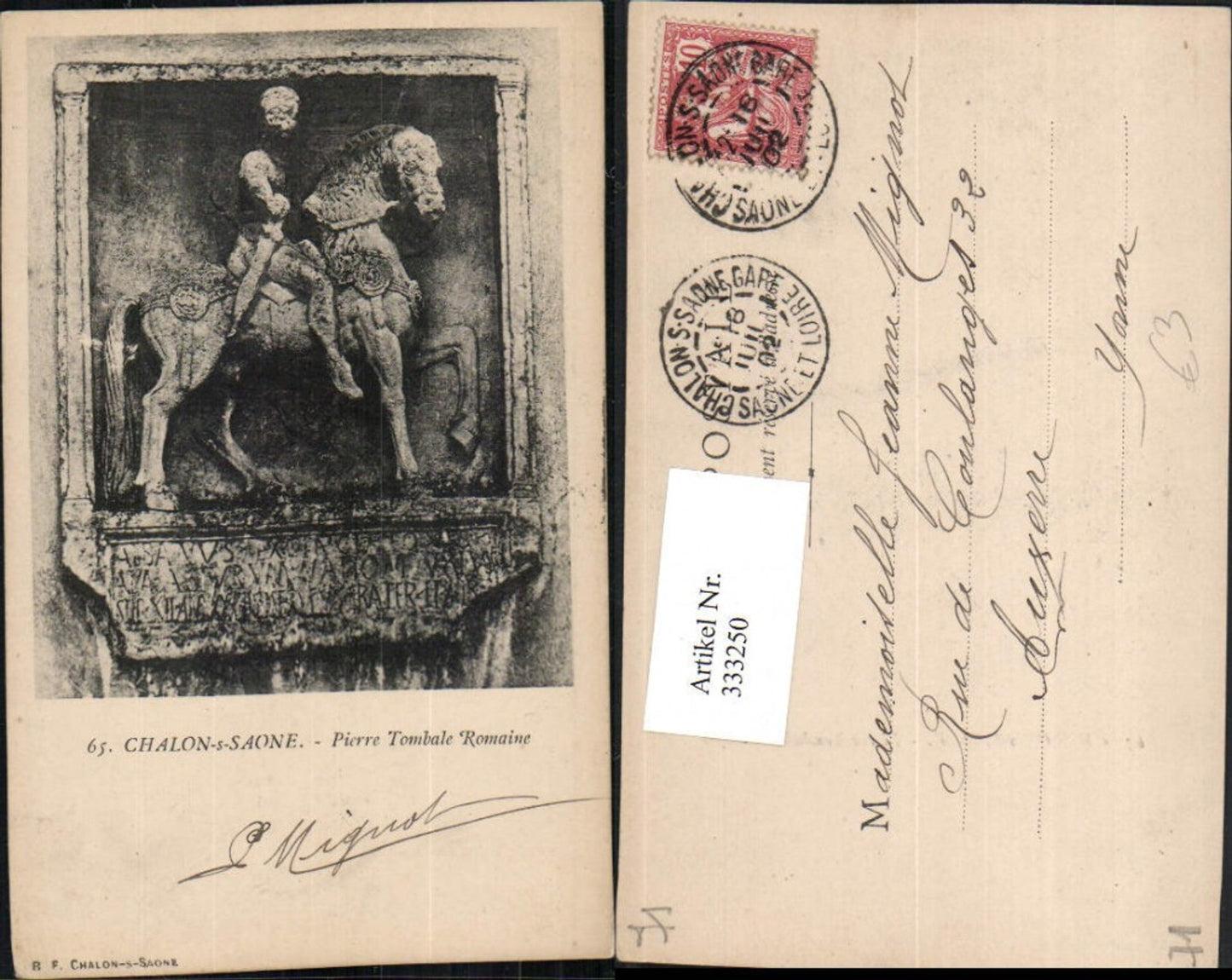 333250,Burgund Saone-et-Loire Chalon-sur-Saone Pierre Tombale Romaine Relief