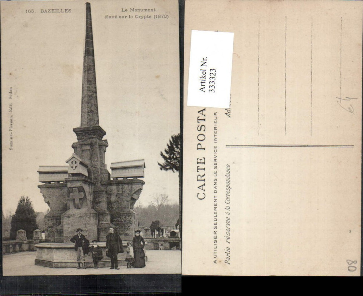 333323,Champagne-Ardenne Ardennes Bazeilles Le Monument eleve sur la Crypte Denkmal