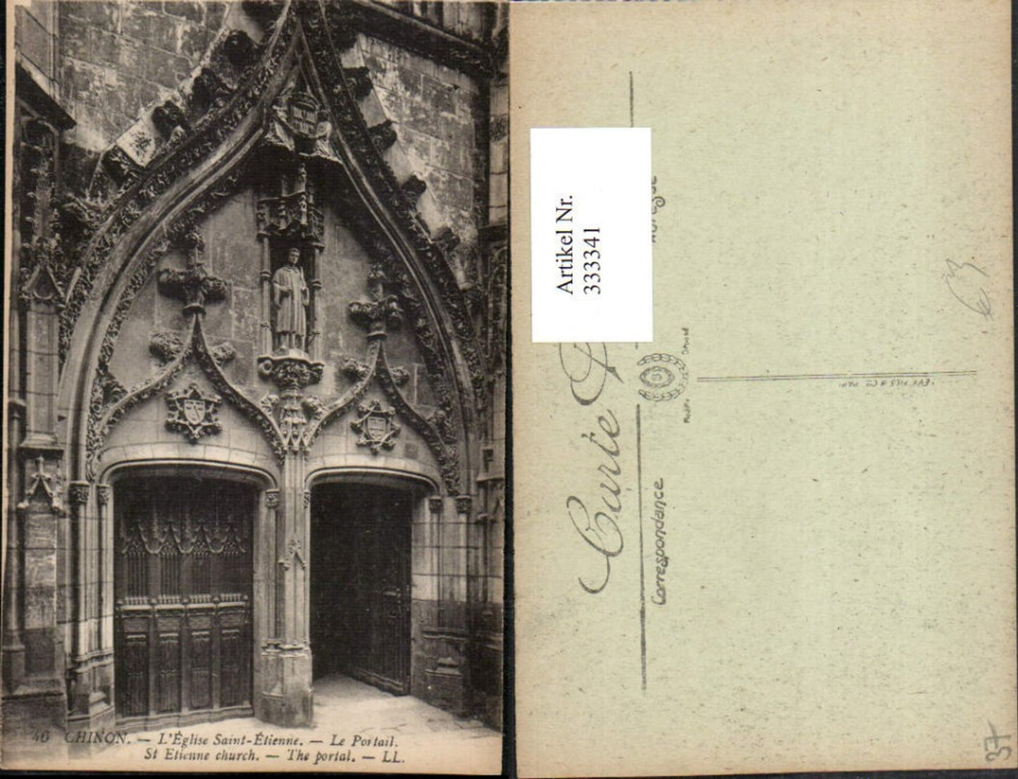 333341,Centre Indre-et-Loire Chinon L'Eglise Saint-Etienne Portail Kirchenportal