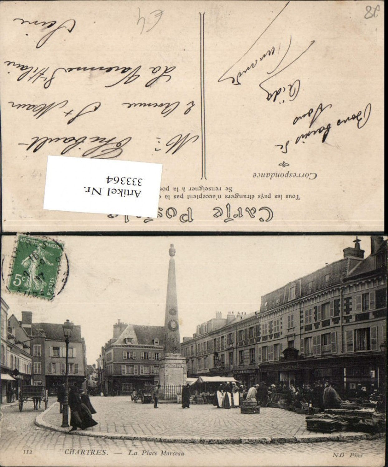 333364,Centre Eure-et-Loir Chartres La Place Marceau Platz Geschäfte Denkmal