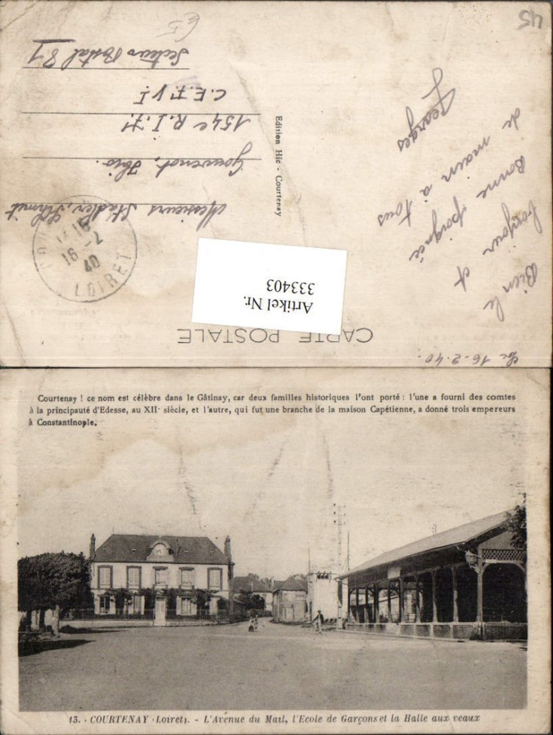 333403,Centre Loiret Courtenay Avenue du Mail Ecole de Garcons et la Halle aux veaux Schule