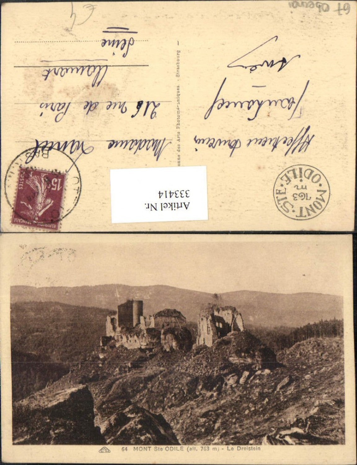 333414,Elsass Bas-Rhin Mont Ste Odile b. Obernai Le Dreistein Ruine