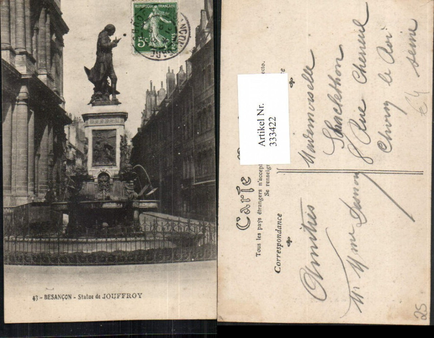 333422,Franche-Comte Doubs Besancon Statue de Jouffroy Brunnen Denkmal