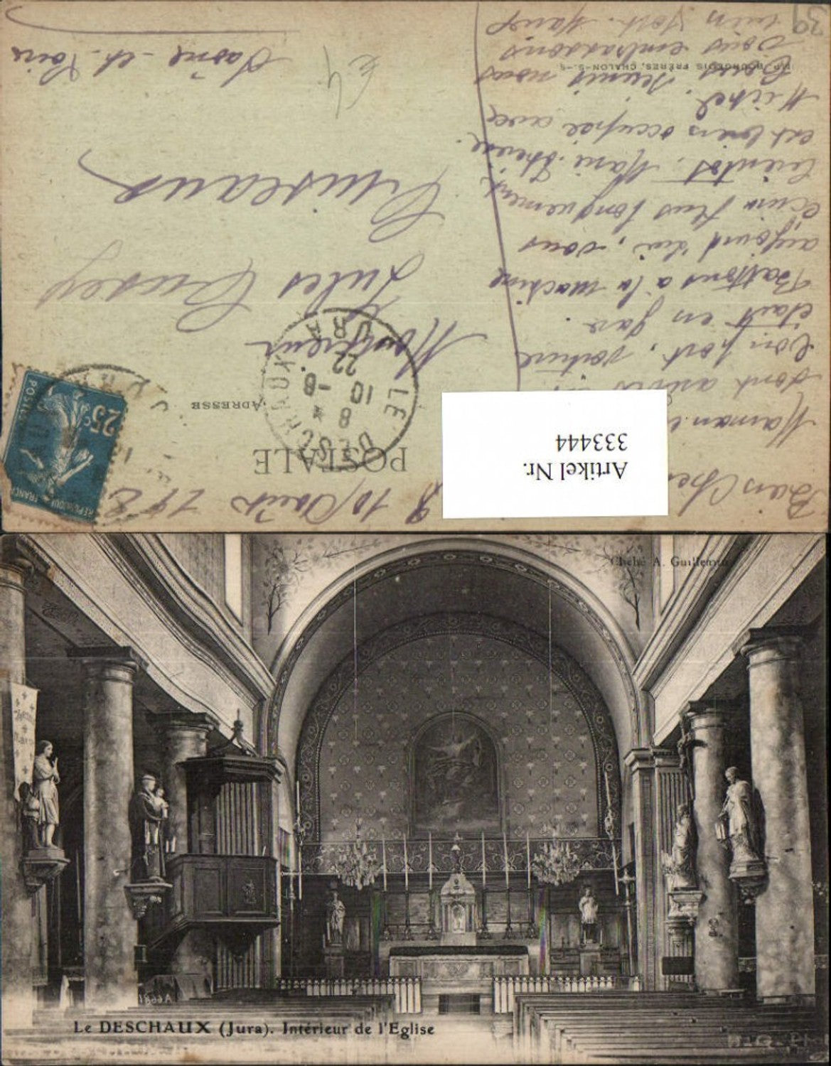 333444,Franche-Comte Jura Le Deschaux Interieur de l'Eglise Kirche