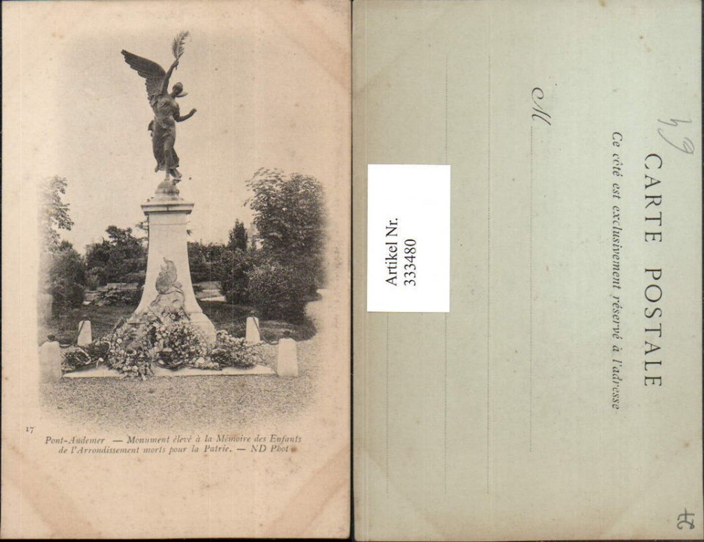 333480,Haute-Normandie Eure Pont-Audemer Monument eleve a la Memoire des Enfants Denkmal