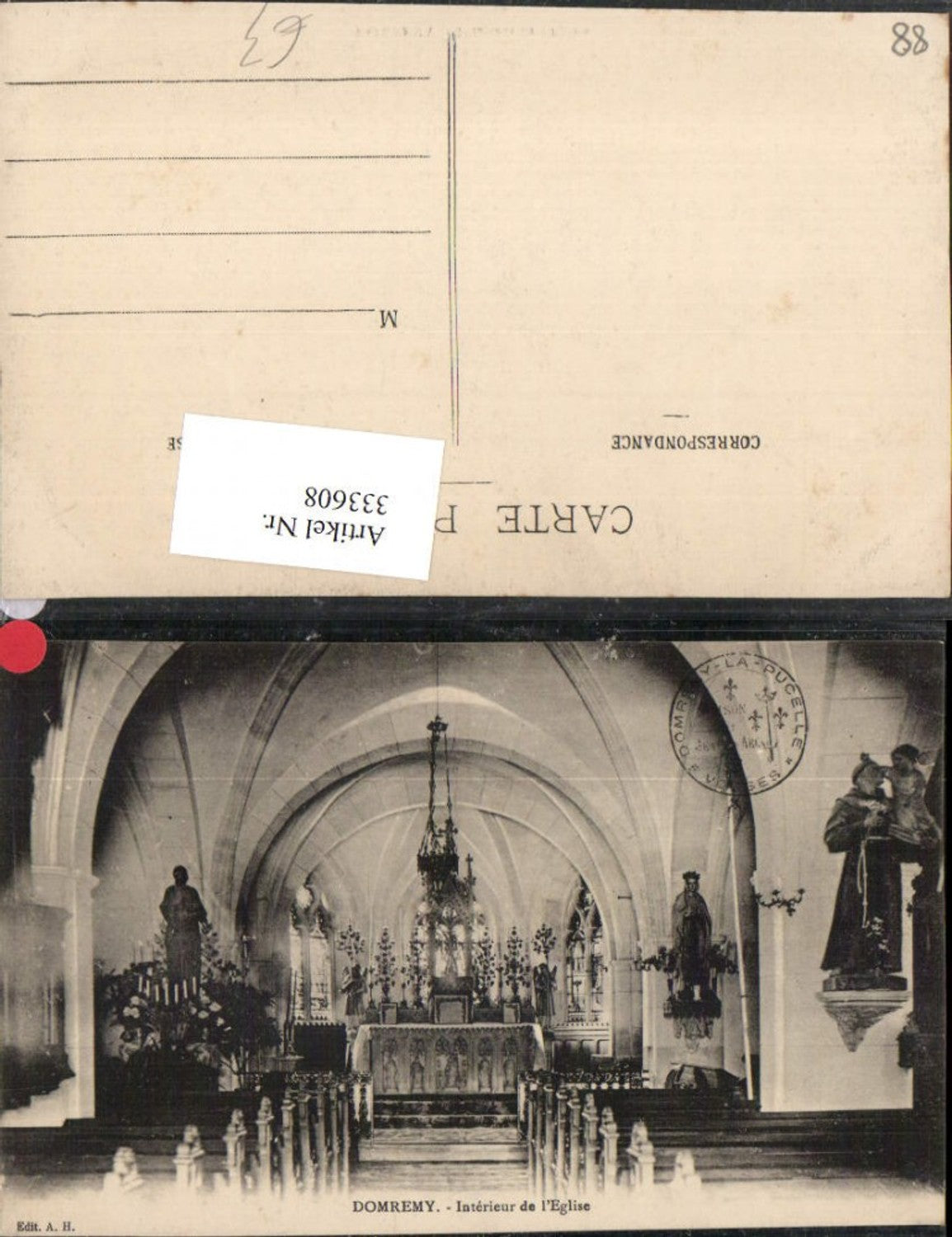 333608,Lothringen Vosges Domremy Interieur de l'Eglise Kirche Altar