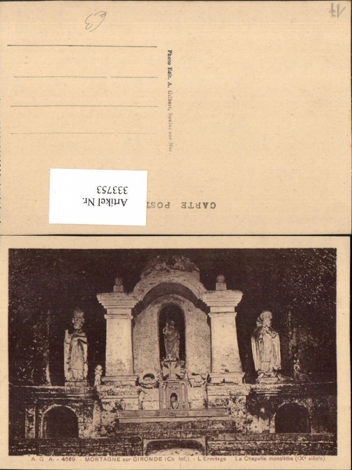 333753,Poitou-Charentes Charente-Maritime Mortagne-sur-Gironde Chapelle monolithe Ermitage Kapelle