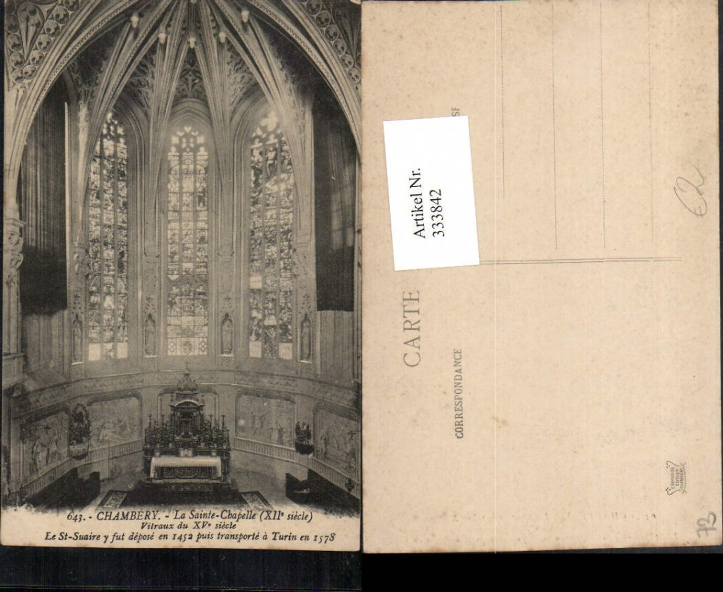 333842,Rhone-Alpes Savoie Chambery La Sainte-Chapelle Kapelle Innenansicht