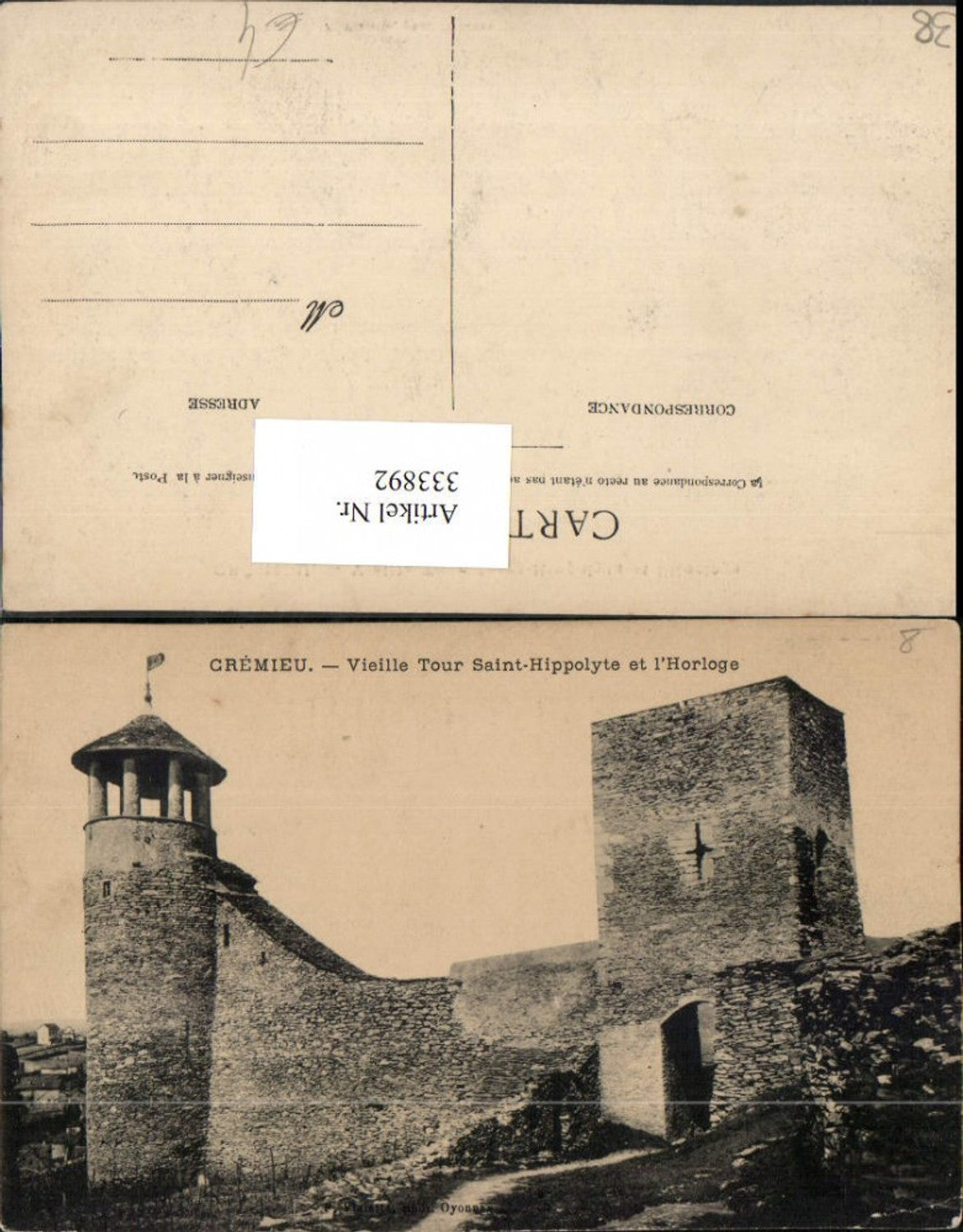 333892,Rhone-Alpes Isere Cremieu Vieille Tour Saint-Hippolyte et l'Horloge tower