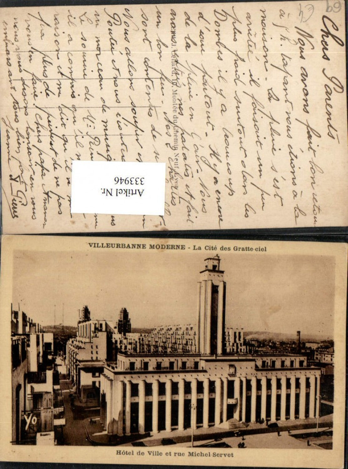 333946,Rhone-Alpes Rhone Villeurbanne Moderne Hotel de Ville et rue Michel-Servet Rathaus