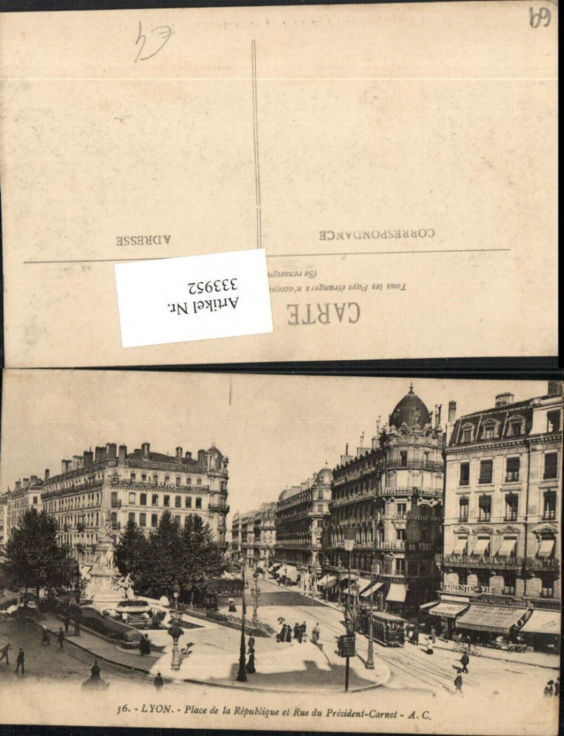 333952,Rhone-Alpes Rhone Lyon Place de la Republique et Rue du President-Carnot Geschäfte