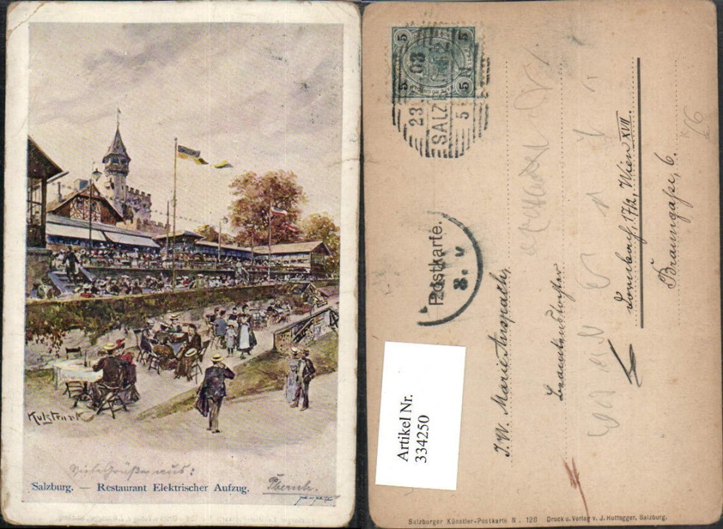334250,Künstler AK Kulstrunk Salzburg Restaurant Elektrischer Aufzug