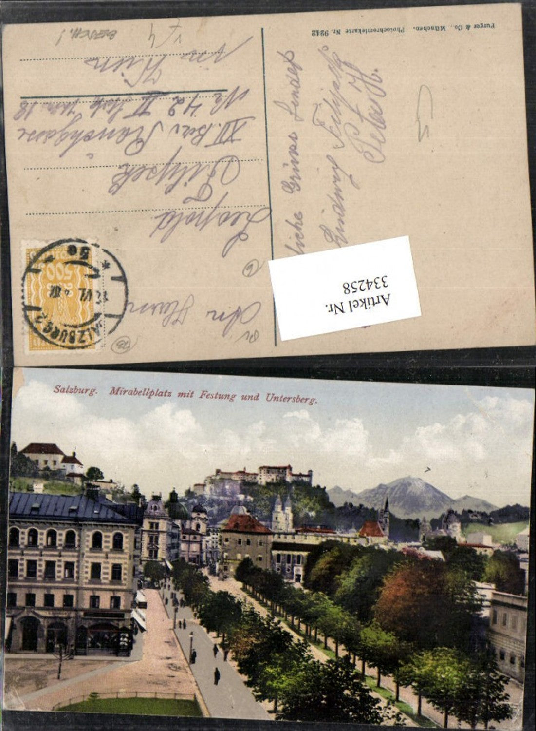 334258,Salzburg Mirabellplatz m. Festung u. Untersberg pub Purger & Co 9242