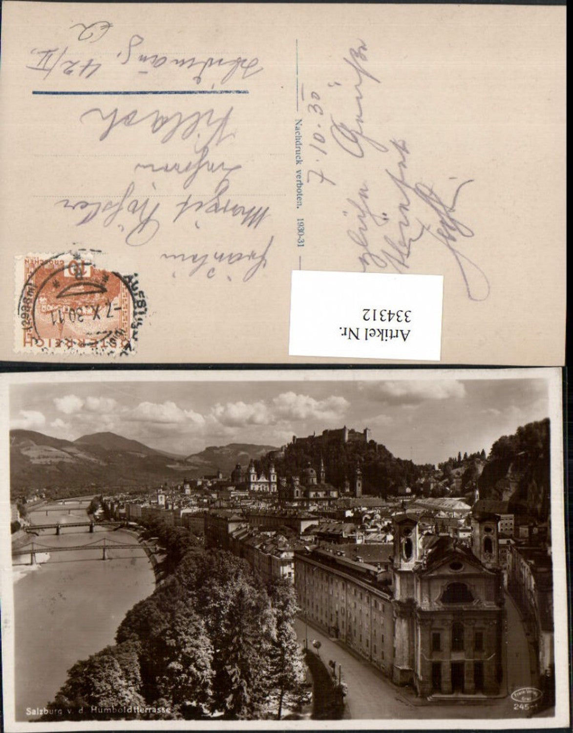 334312,Salzburg Totale von der Humboldtterasse m. Festung Brücken