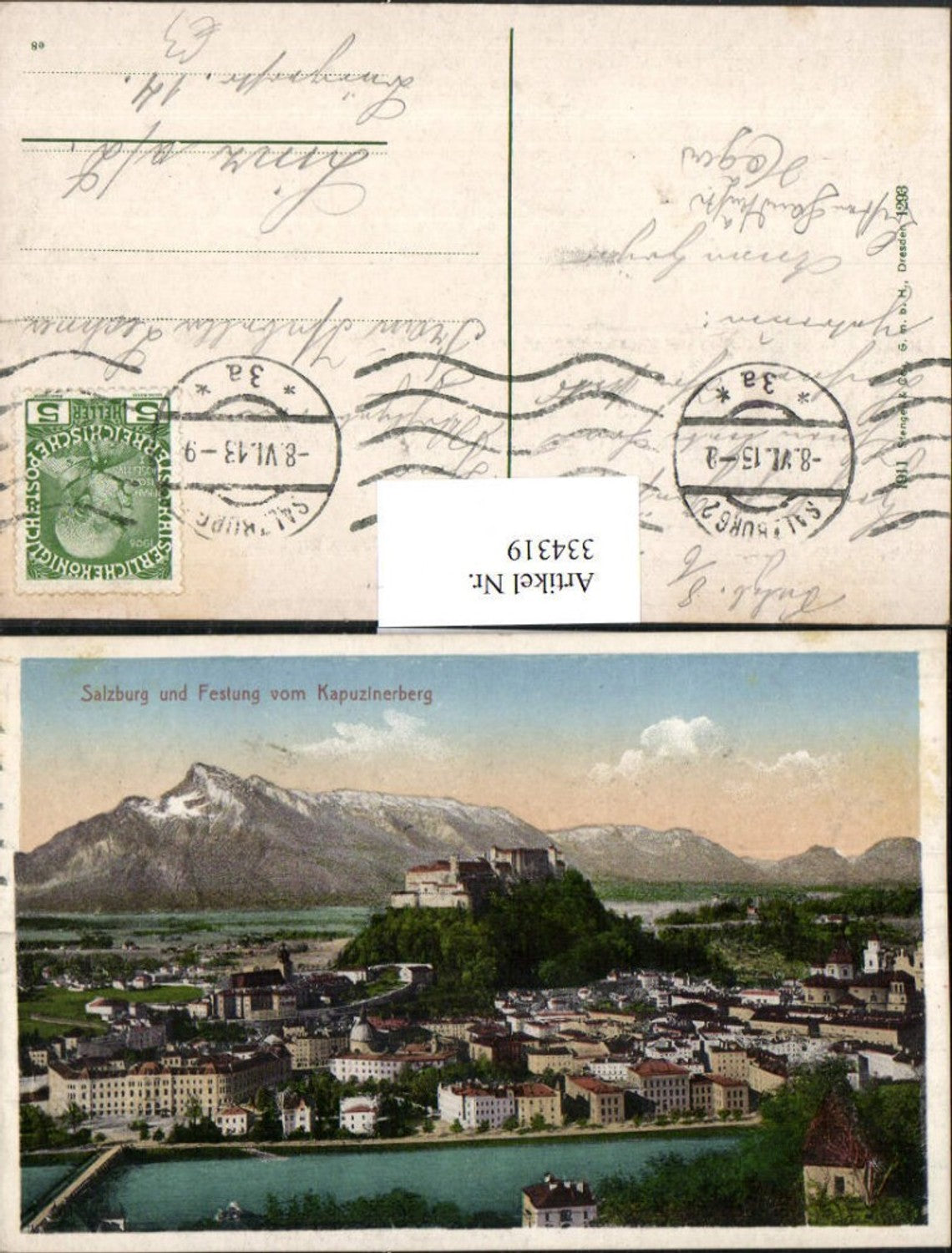 334319,Salzburg Totale m. Festung vom Kapuzinerberg Bergkulisse