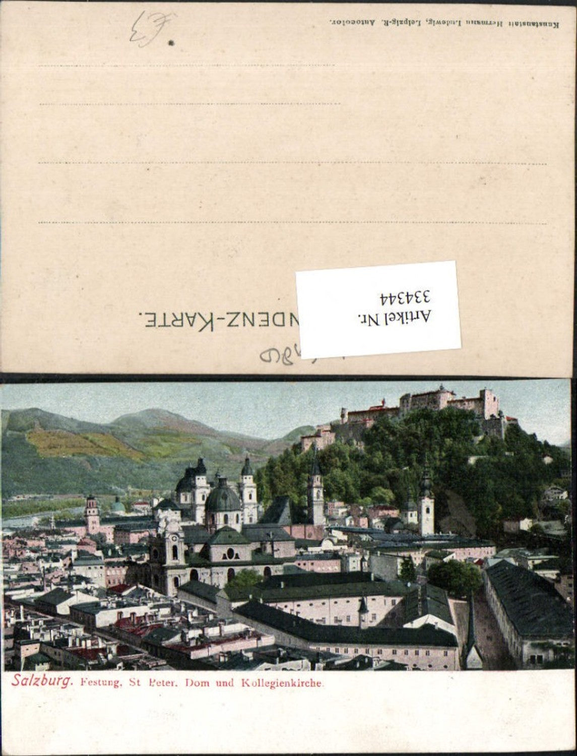 334344,Salzburg Teilansicht m. Festung St. Peter Dom u. Kollegienkirche