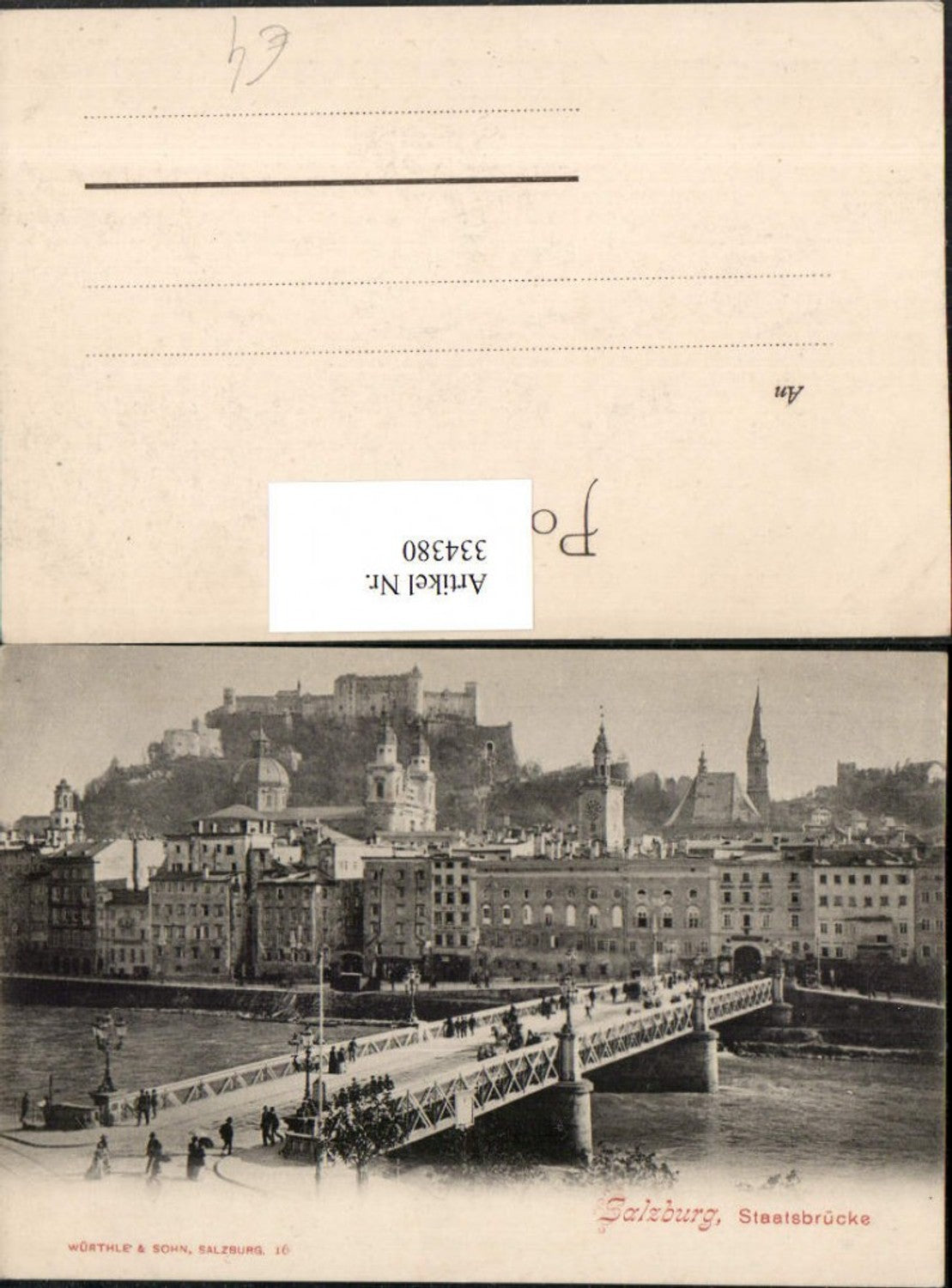 334380,Salzburg Teilansicht m. Staatsbrücke Brücke u. Festung