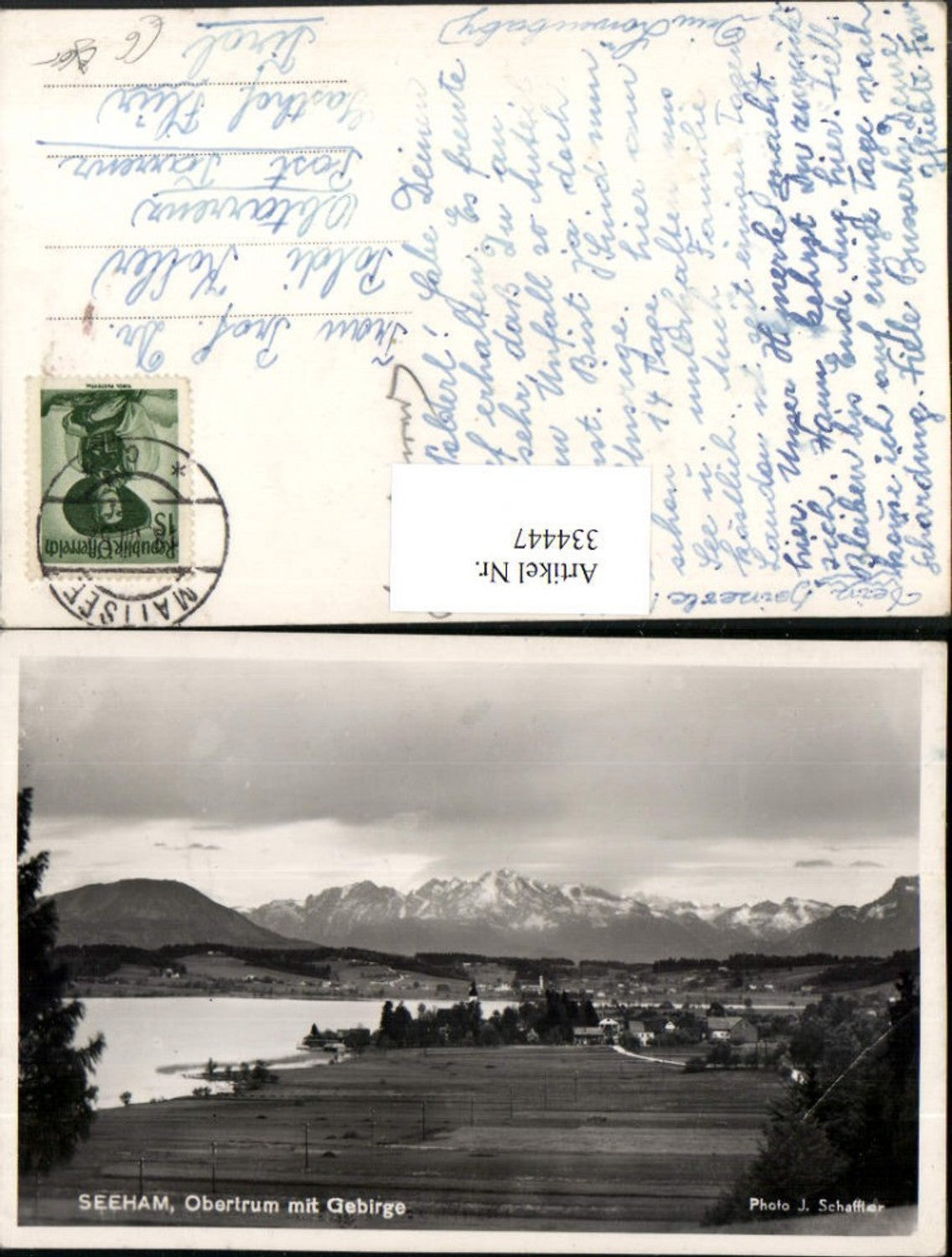 334447, Seeham Obertrum with mountains, mountain scenery