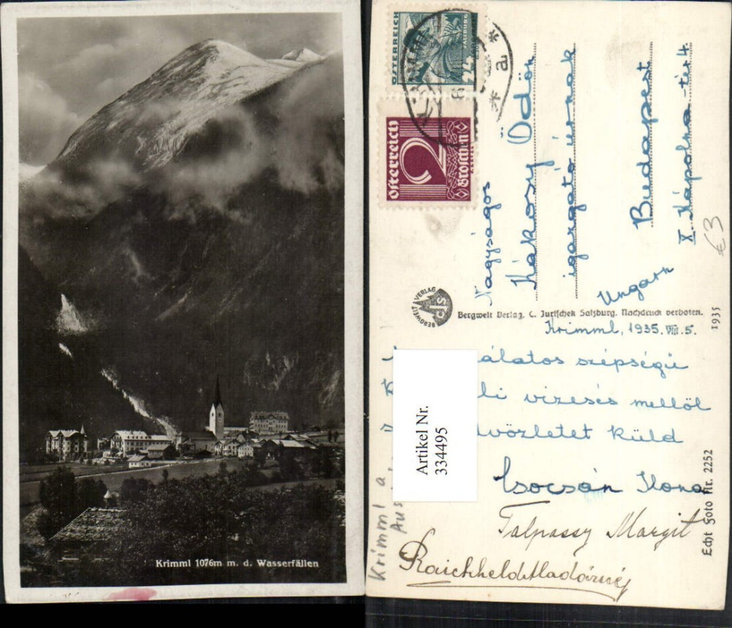 334495,Krimml Totale m. d. Wasserfällen Bergkulisse