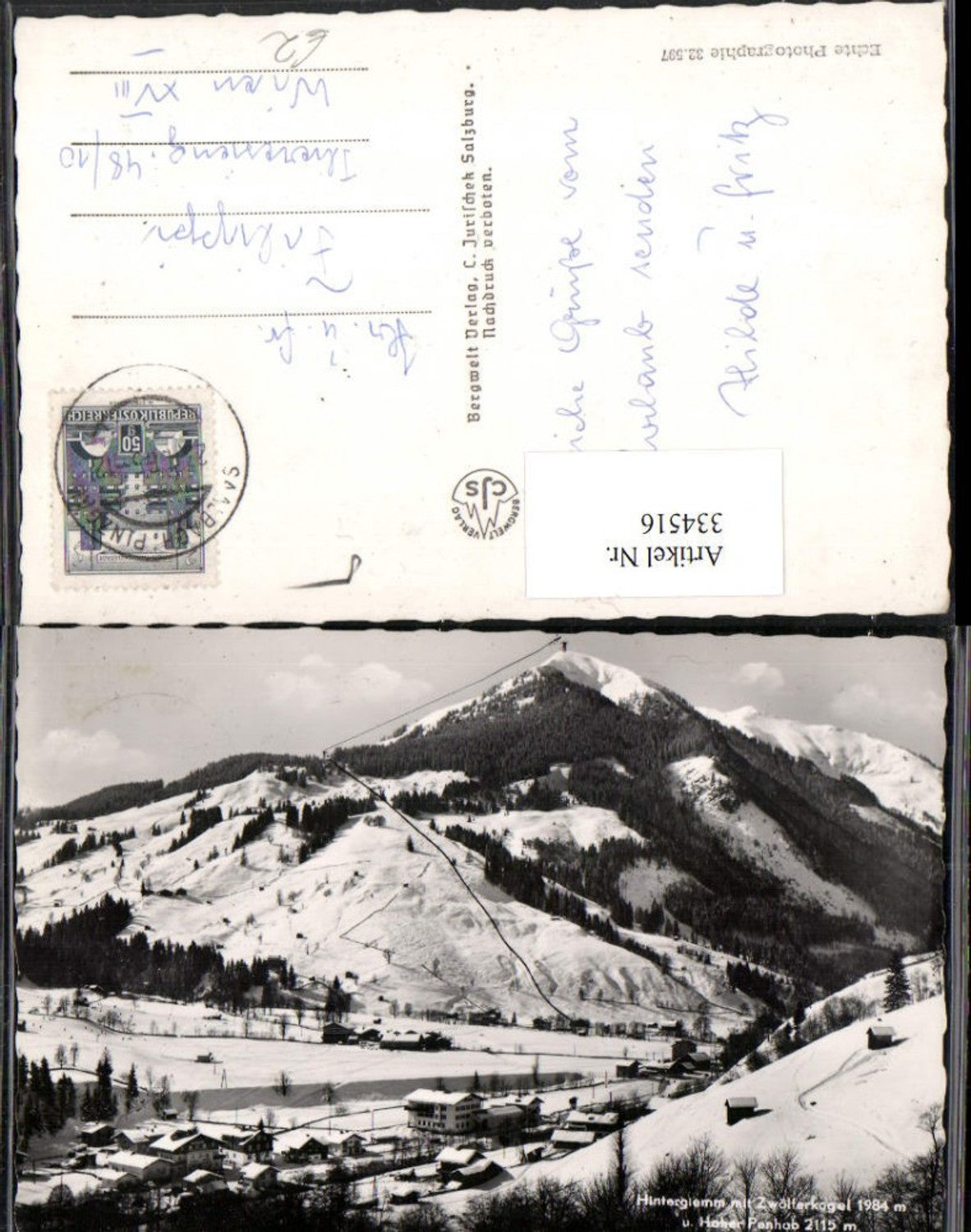 334516,Hinterglemm Teilansicht m. Zwölferkogel u. Hoher Penhab Bergkulisse Winterbild