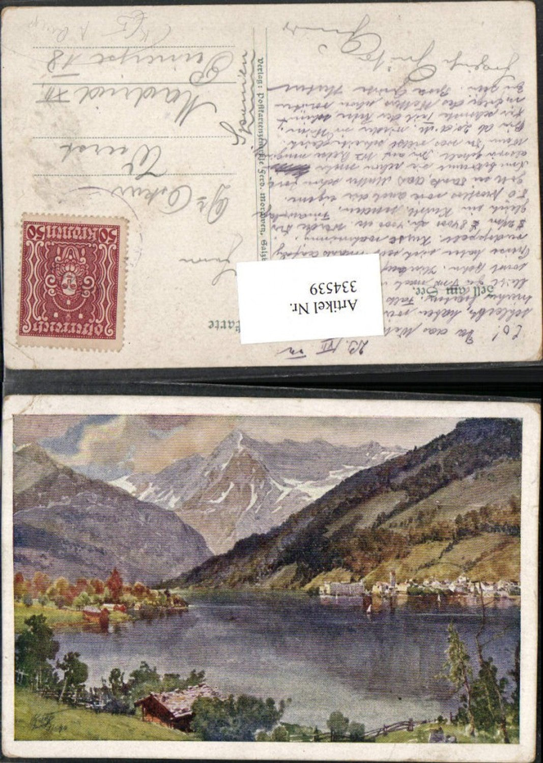 334539,Künstler AK A. Ruep Blick auf Zell am See Teilansicht Bergkulisse