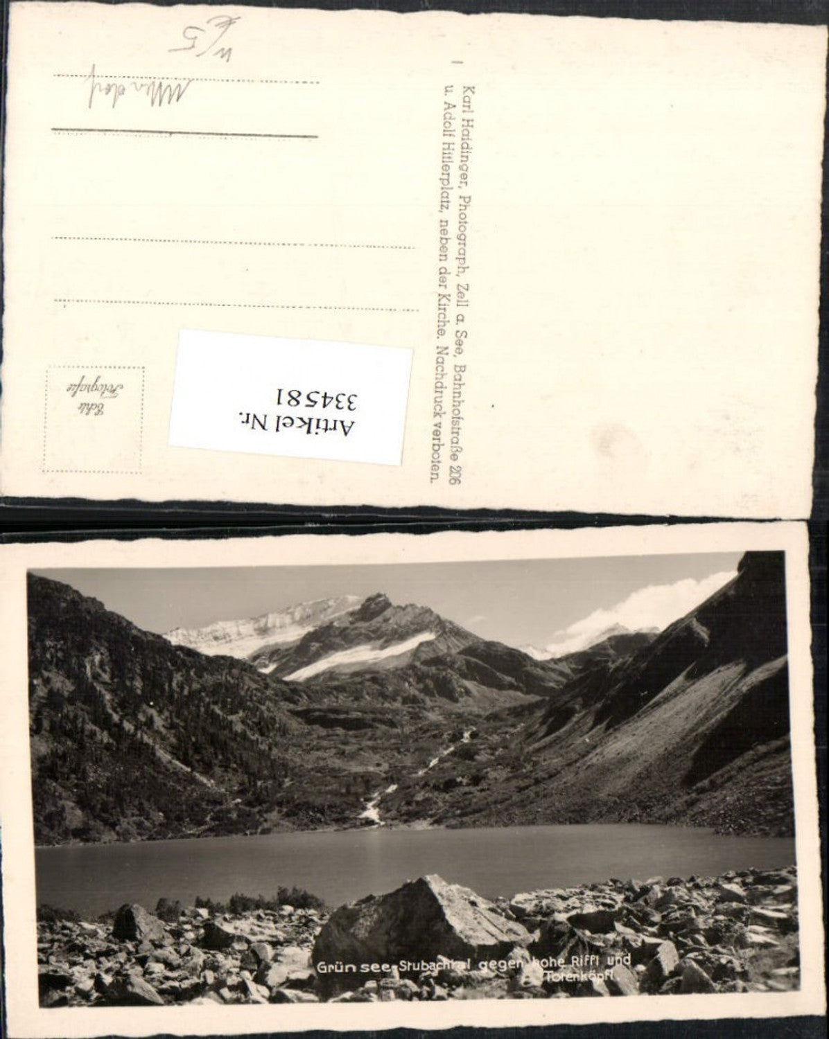 334581,Grünsee See im Stubachtal b. Uttendorf geg. Hohe Riffl u. Totenköpfl Bergkulisse