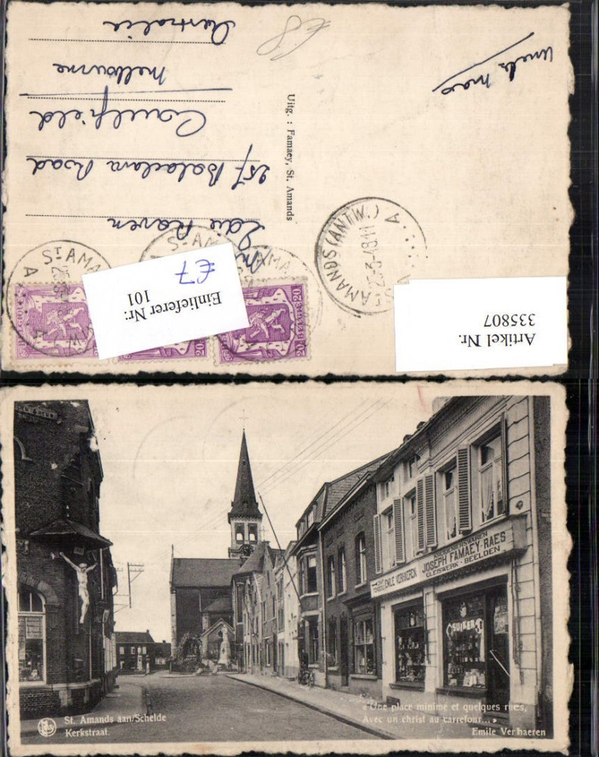 335807,St. Amands aan Schelde Kerkstraat Straßenansicht Kirche Geschäft