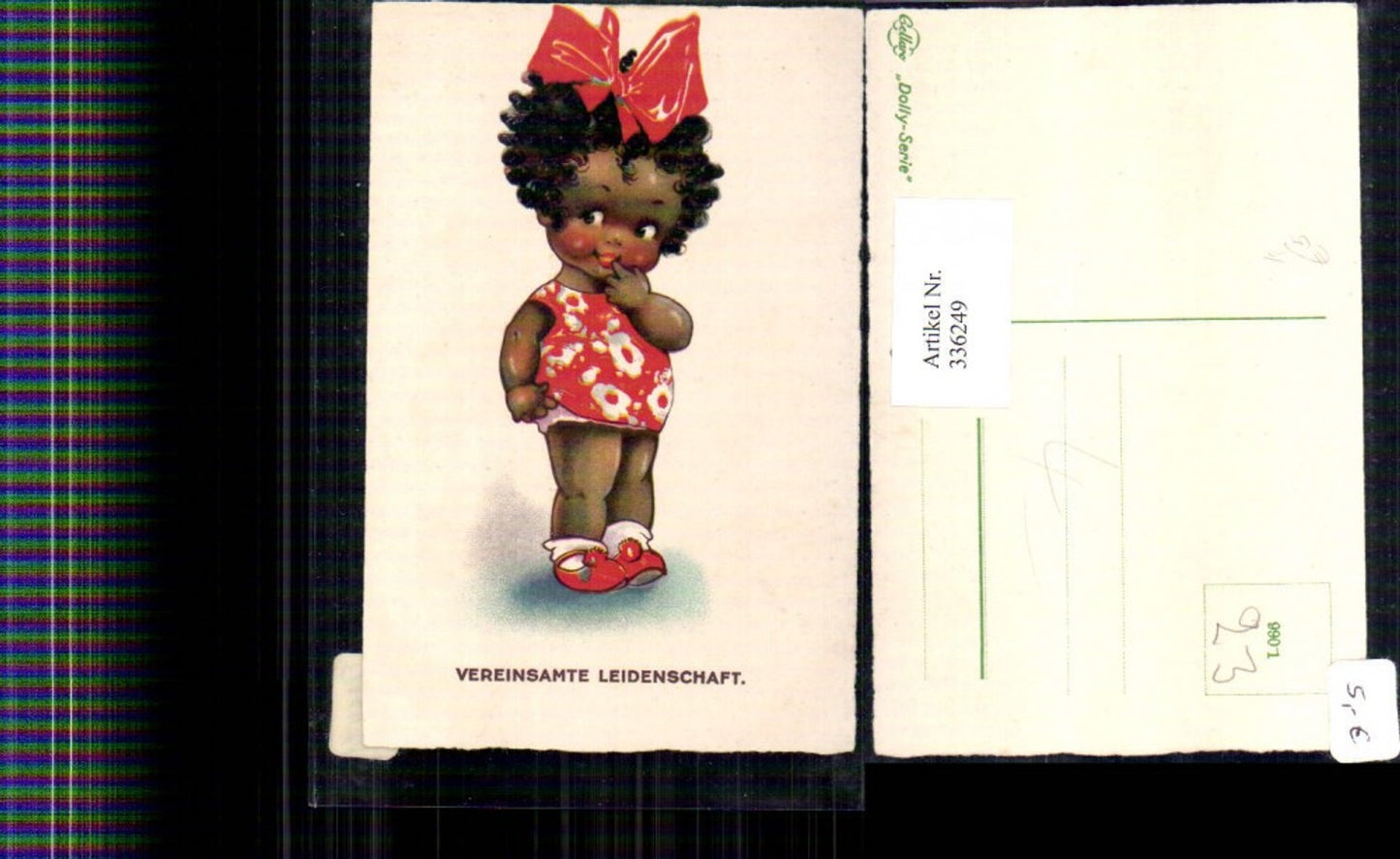 336249,Künstler Ak Dunkelhäutiges Kind Mädchen i. Kleidchen Haarschleife Vereinsamte Leidenschaft