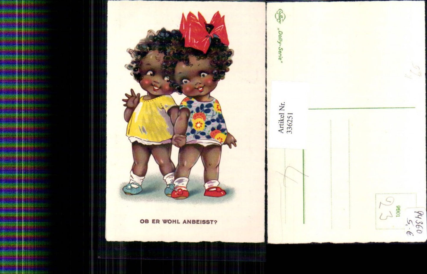 336251,Künstler Ak Dunkelhäutige Kind Kinder Mädchen i. Kleidchen Haarschleife