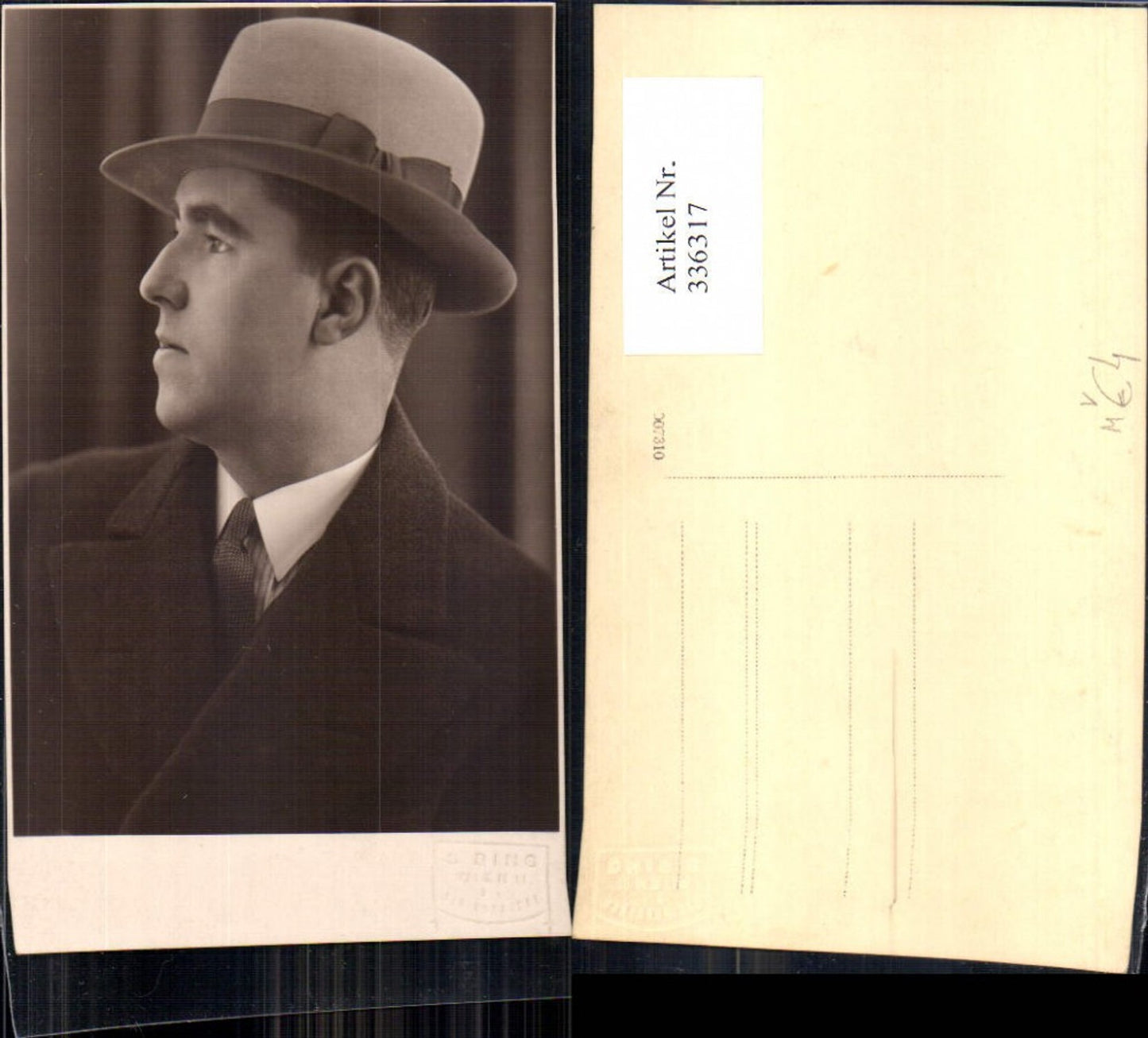 336317,Foto Ak Mann mit Hut Portrait pub S. Bing Wien