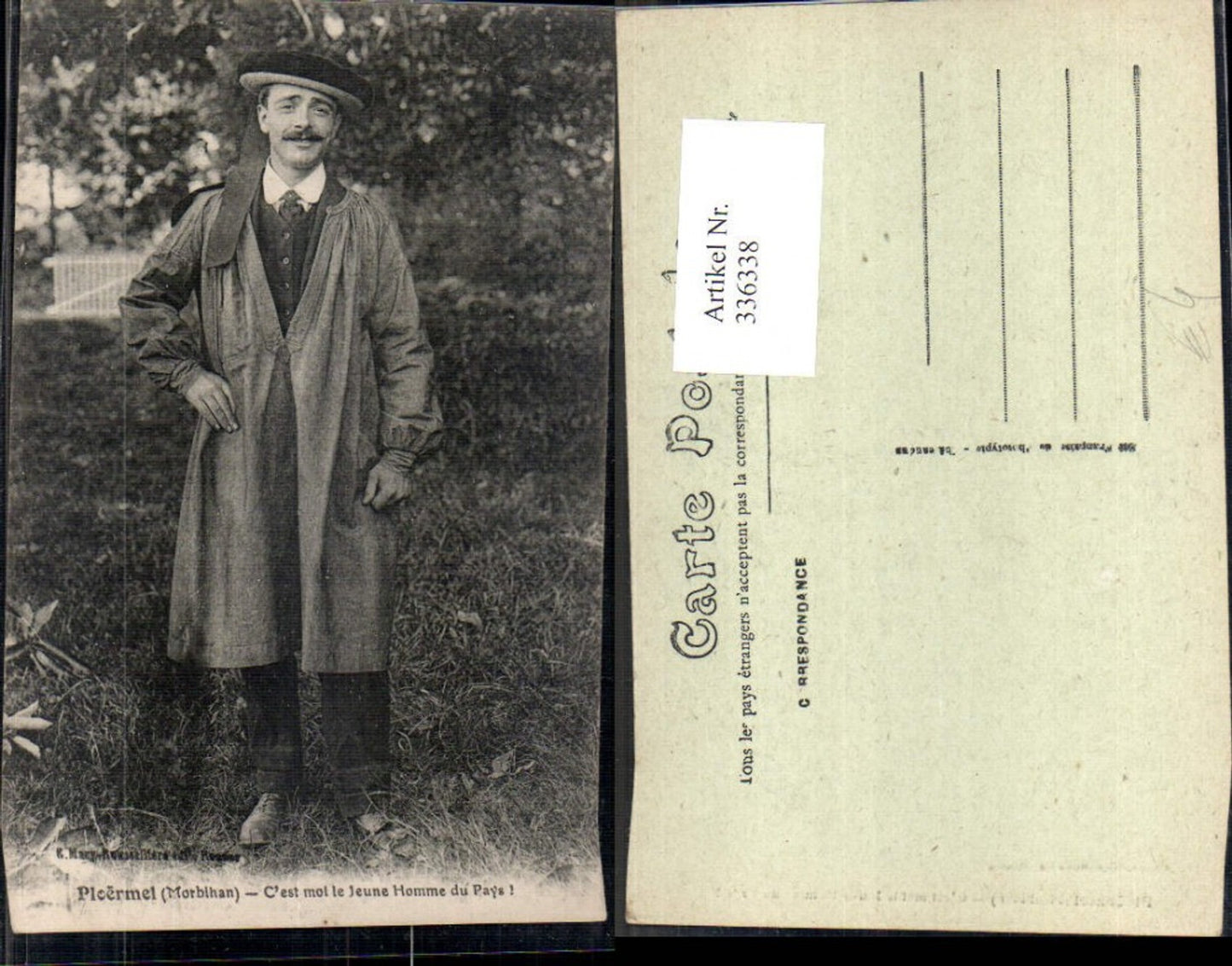 336338,Mann Anzug Mantel Hut m. Schleife Ploermel Morbihan