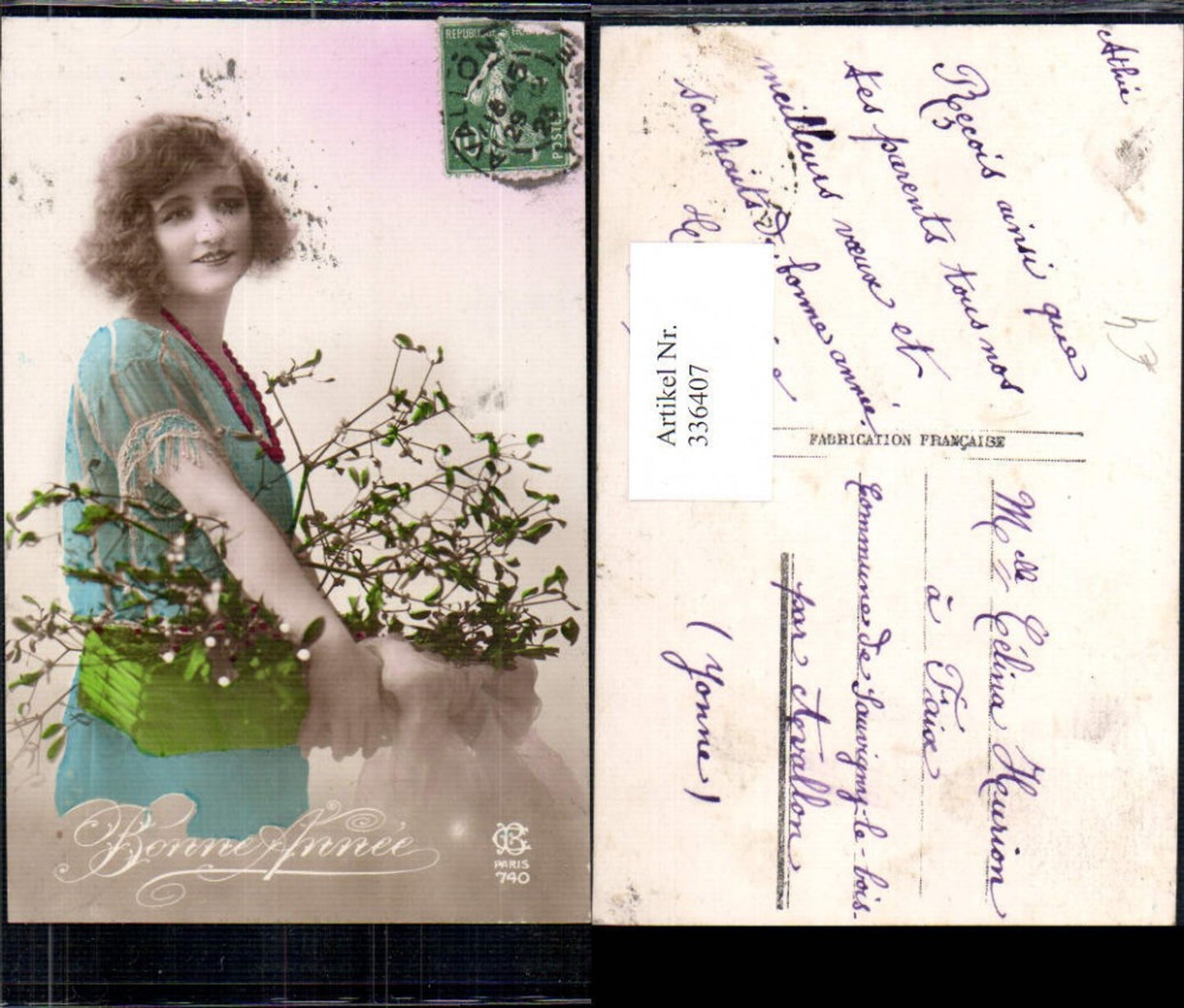 336407,Frau Halskette m. Korb Misteln Bonne Annee