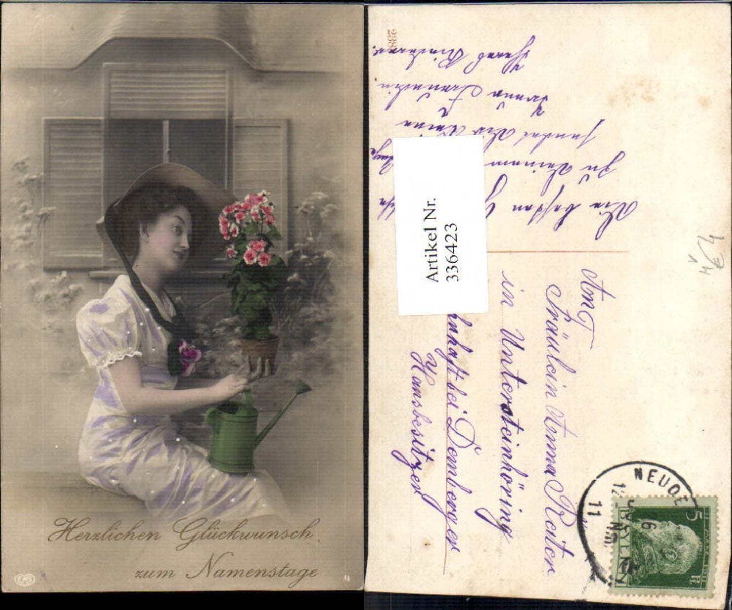 336423,Frau Hut Gießkanne Blumentopf Namenstag pub EAS 4