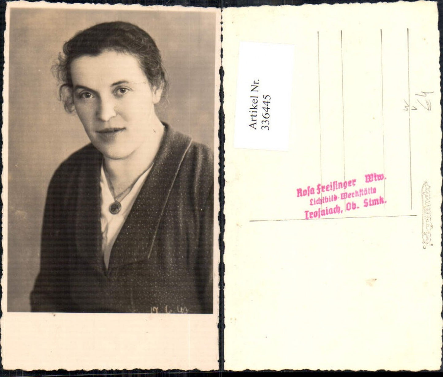 336445,Foto Ak Frau Portrait Halskette pub Rosa Freisinger Trofaiach
