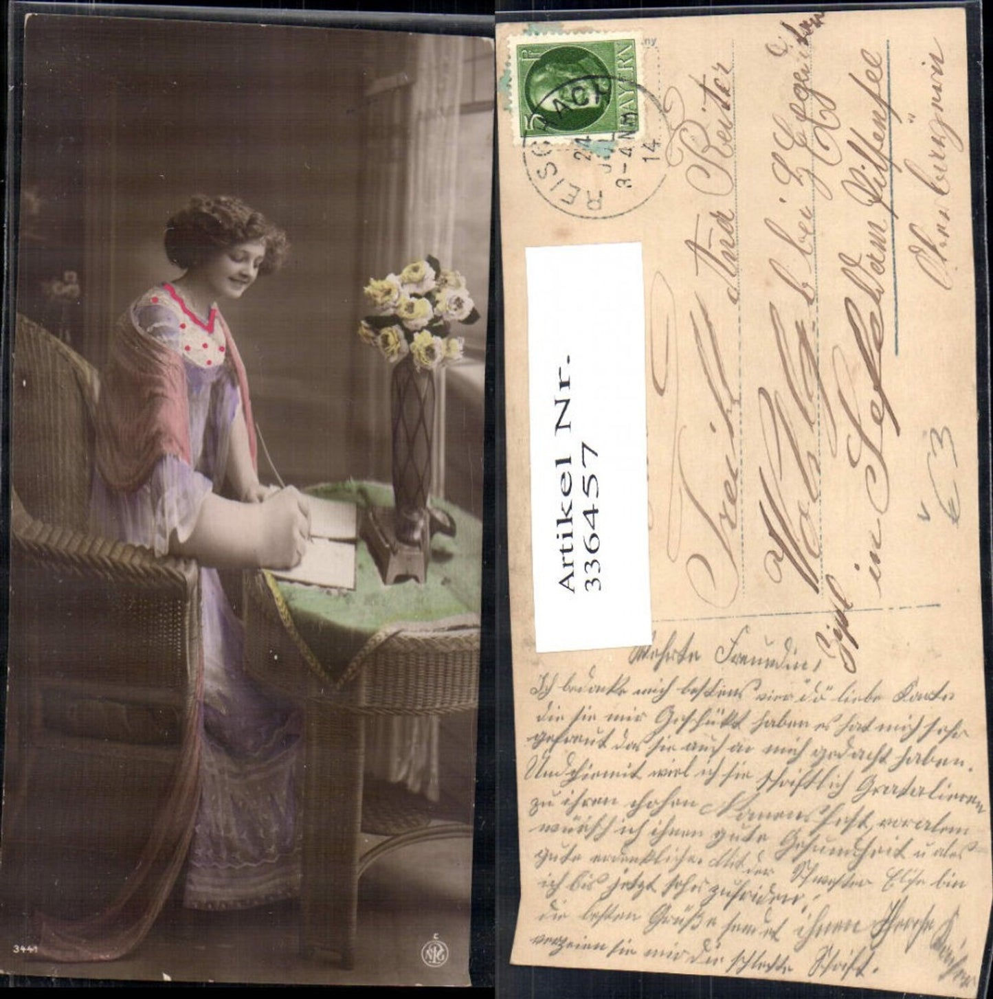 336457,Frau Haarband a. Tisch Schreiben Feder Brief pub NPG 3441