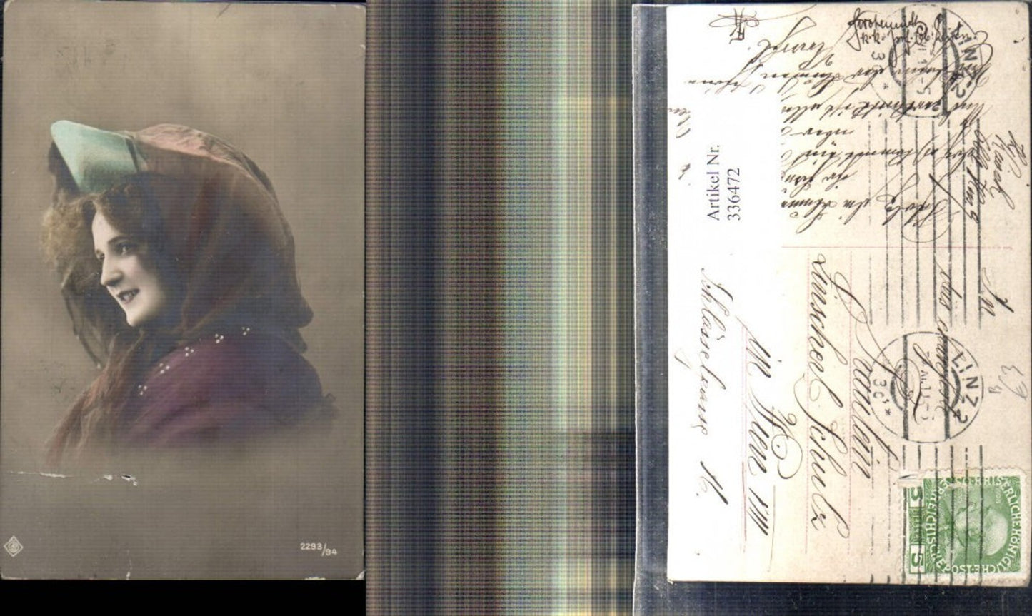 336472,Foto Ak Frau m. Hut Schleier
