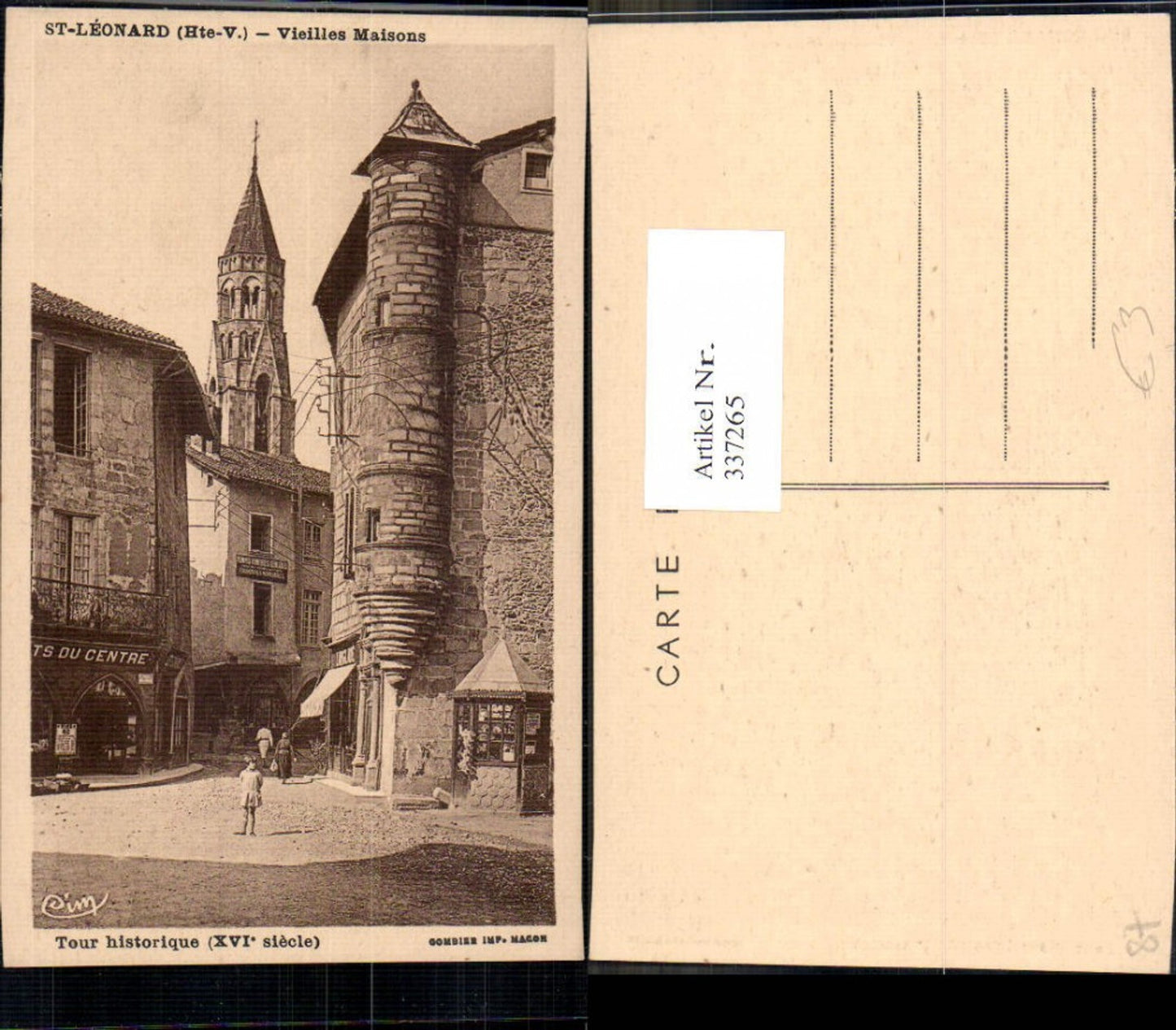 337265,Limousin Haute-Vienne St Leonard Vieilles Maisons Gasse Haus m. Turm Erker