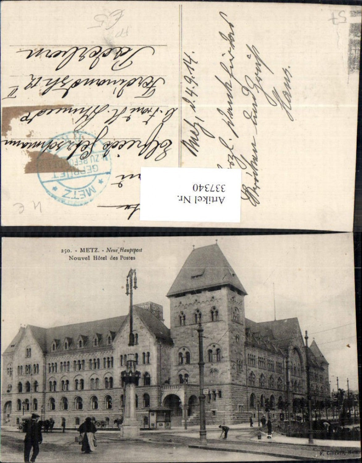 337340,Lothringen Moselle Metz Nouvel Hotel des Postes Neue Hauptpost Post Feldpost Zensur