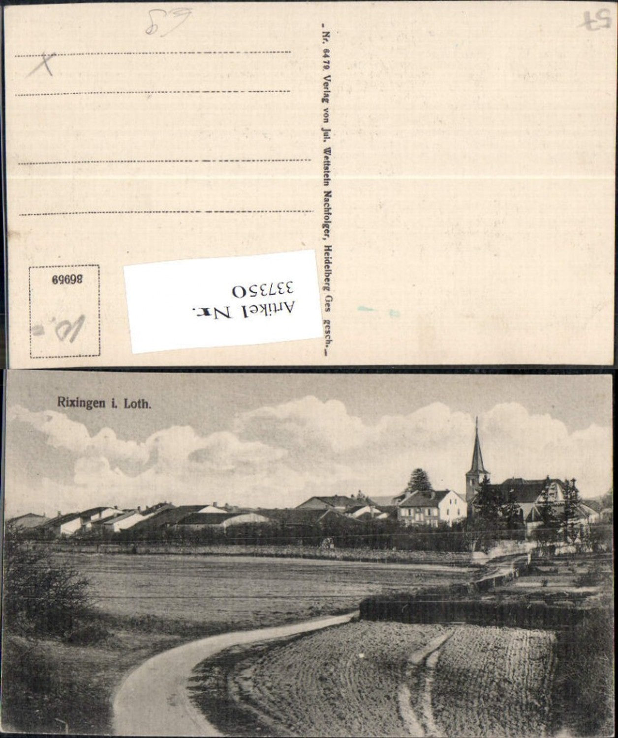 337350,Lothringen Moselle Rixingen i. Lothringen Teilansicht m. Kirche Straße