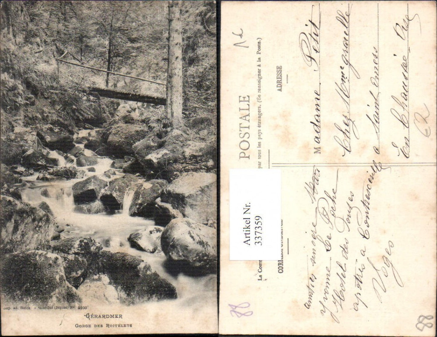 337359,Lothringen Vosges Gerardmer Fluss m. Brücke Landschaft