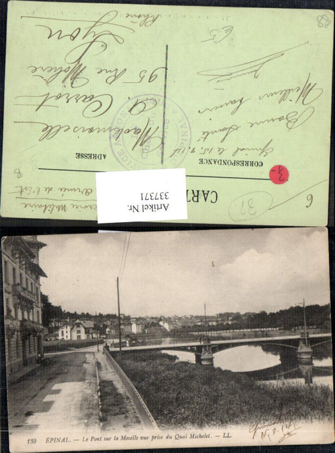 337371,Lothringen Vosges Epinal Le Pont sur la Moselle vue prise du Quai Michelet Brücke