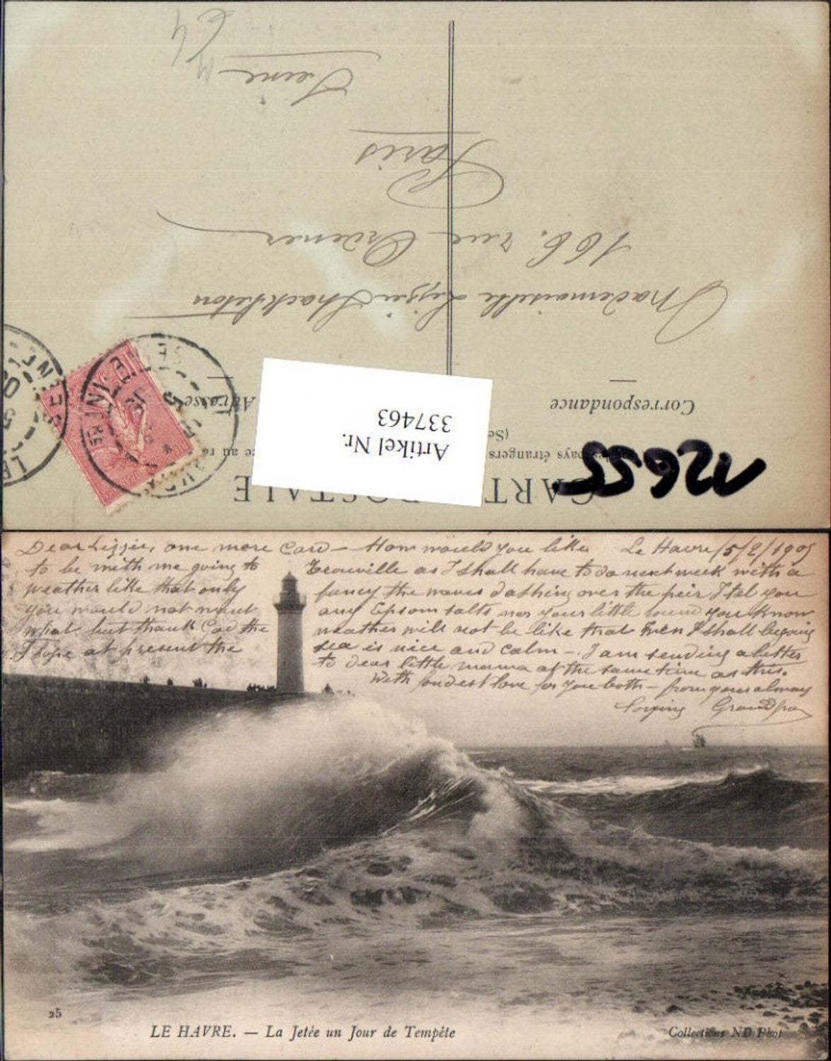 337463,Leuchtturm Le Havre La Jetee un Jour de Tempete Brandung Sturm Wellle