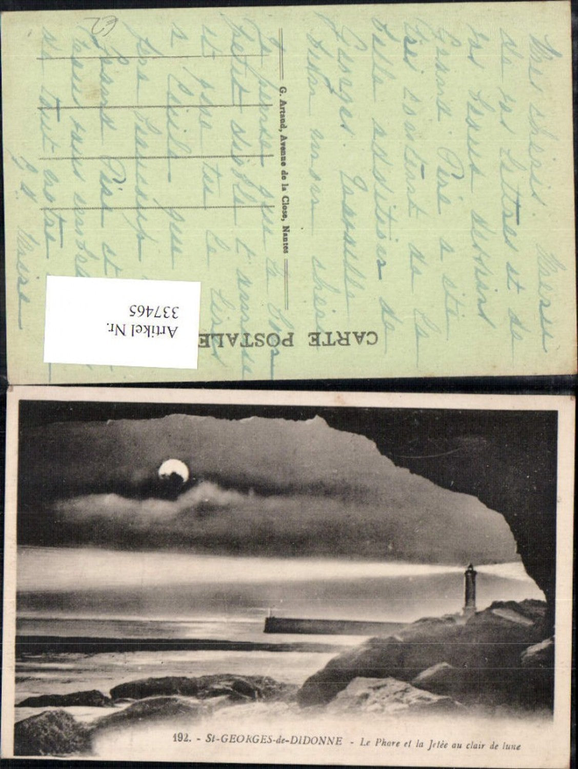 337465,Leuchtturm Saint Georges de Didonne Le Phare et la Jetee au clair de lune Mondschein