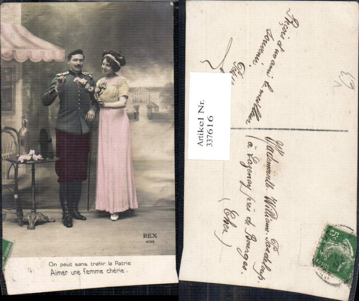 337616,Foto Ak Liebe Paar Soldat Degen Rosenstrauß Spruch pub REX 4095