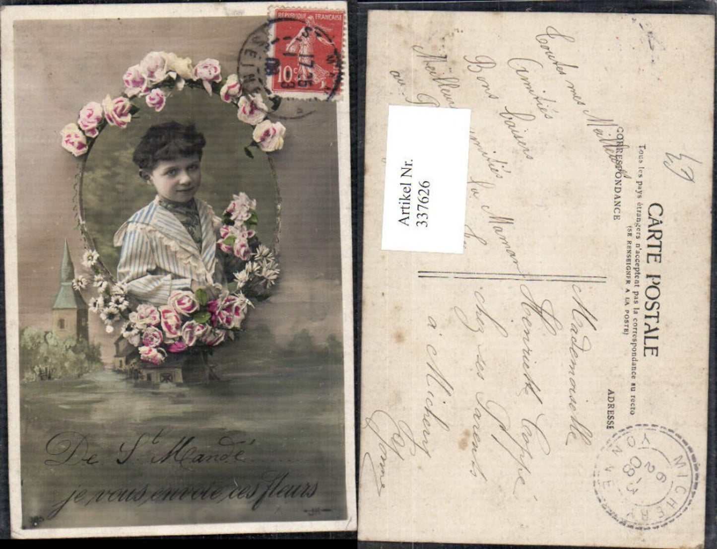 337626,Kind in Uniform Bub Junge Matrosenanzug Blumen Korb